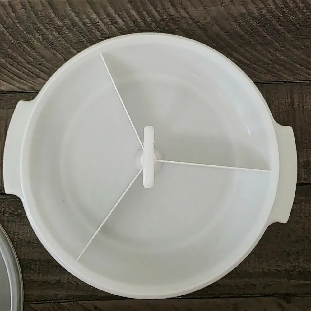 Vintage Tupperware Suzette Divided Relish Tray Dish 608-3 Handle Cover White